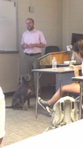 Luna dog in class